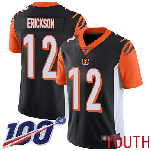 Cincinnati Bengals Limited Black Youth Alex Erickson Home Jersey NFL Footballl #12 100th Season Vapor Untouchable